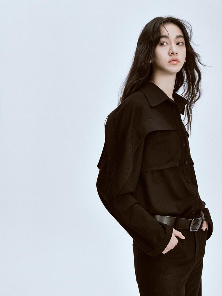 FUSSED Polo Collar Straight Cut Button Front Women&