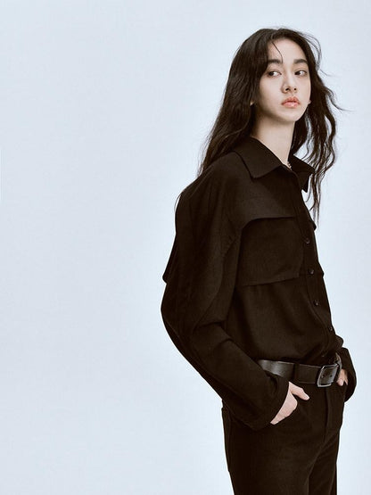 FUSSED Polo Collar Straight Cut Button Front Women&
