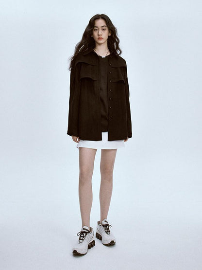 FUSSED Polo Collar Straight Cut Button Front Women&