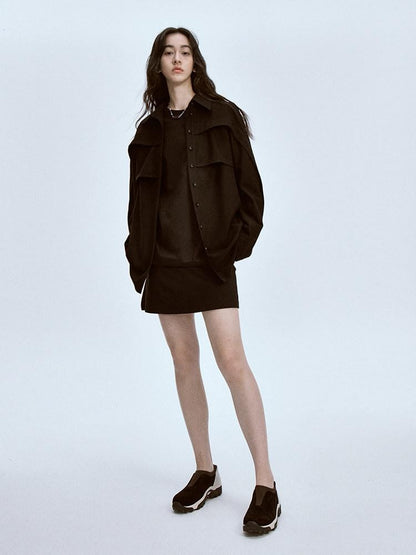 FUSSED Polo Collar Straight Cut Button Front Women&