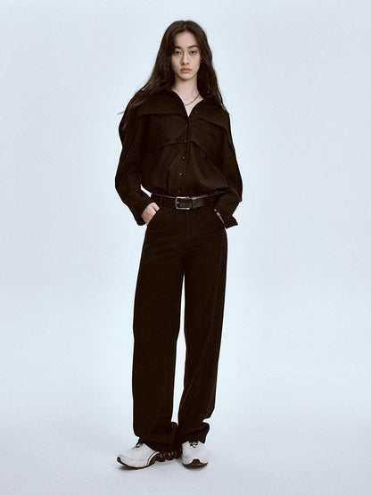 FUSSED Polo Collar Straight Cut Button Front Women&
