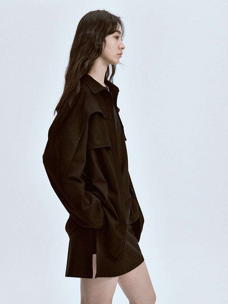 FUSSED Polo Collar Straight Cut Button Front Women&