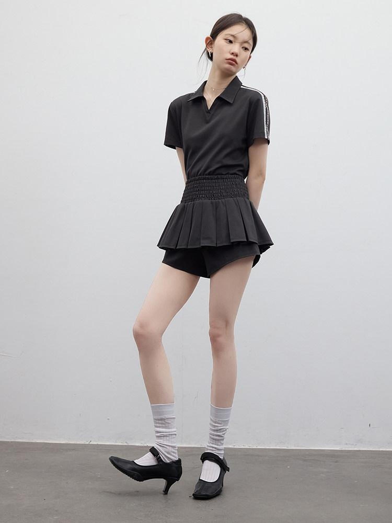 FUSSED Polo Collar Two Piece Set Girlish Short Sleeve Pullover Young Women T-Shirt