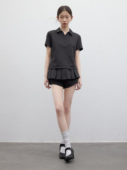 FUSSED Polo Collar Two Piece Set Girlish Short Sleeve Pullover Young Women T-Shirt