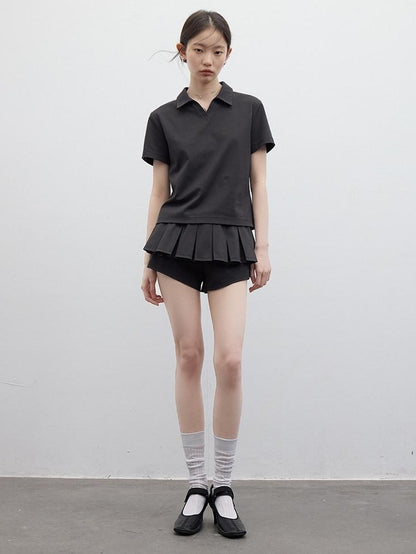 FUSSED Polo Collar Two Piece Set Girlish Short Sleeve Pullover Young Women T-Shirt