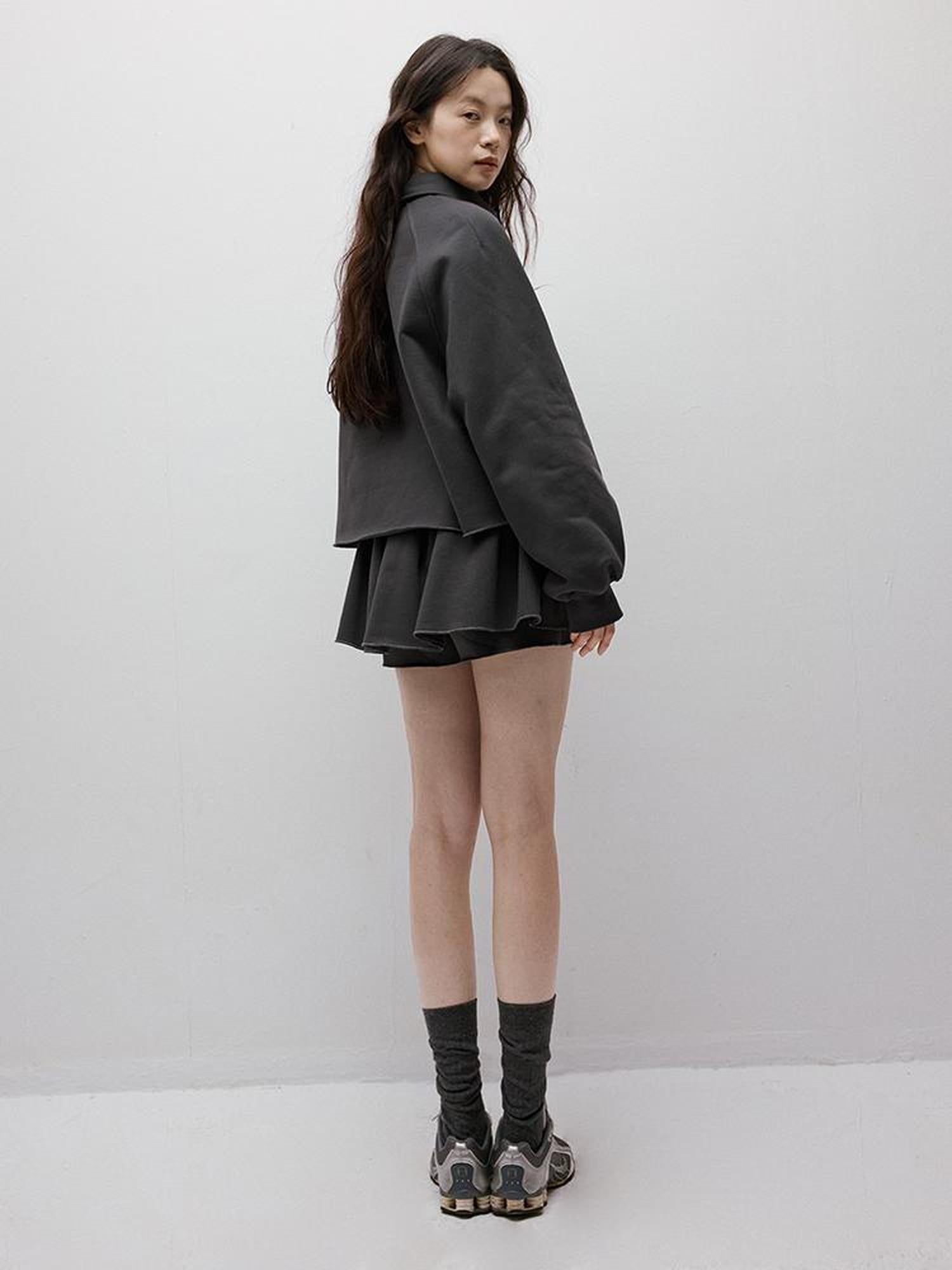 FUSSED Preppy Anti Static Brushed Polo Sweatshirt In Meteor Gray
