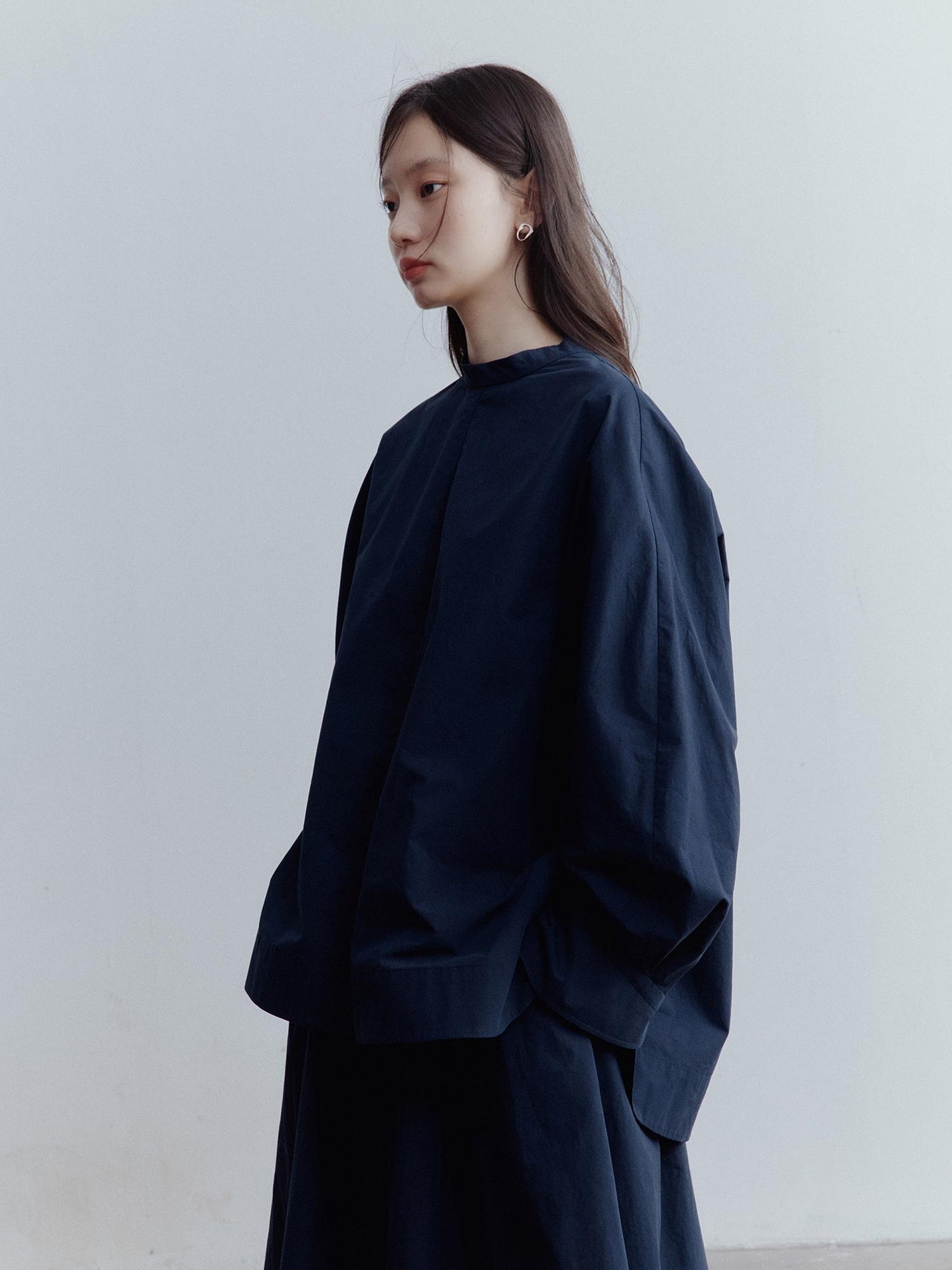 FUSSED Prussian Blue A Line Cut Out Sleeve Cotton Shirt