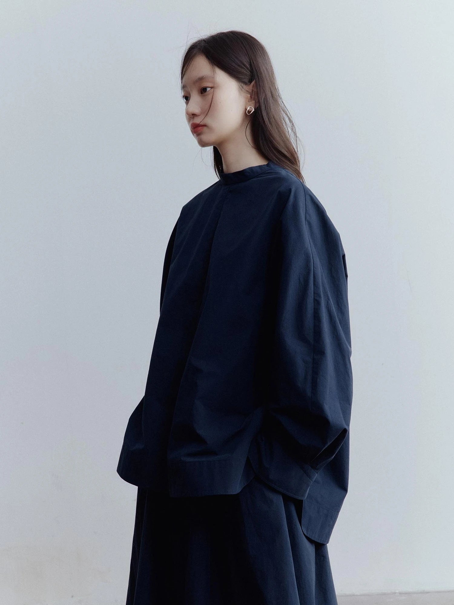 Prussian Blue A Line Cut Out Sleeve Cotton Shirt