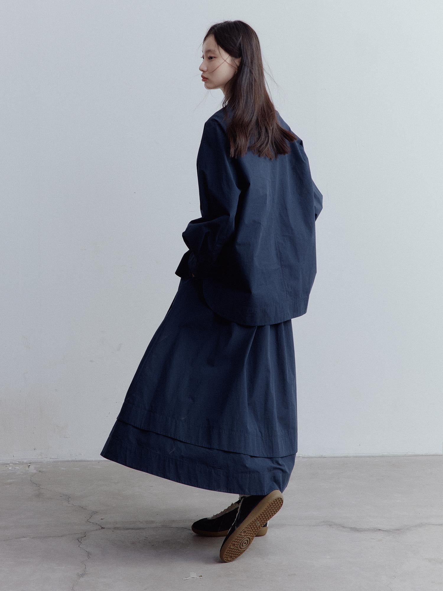 FUSSED Prussian Blue A Line Cut Out Sleeve Cotton Shirt