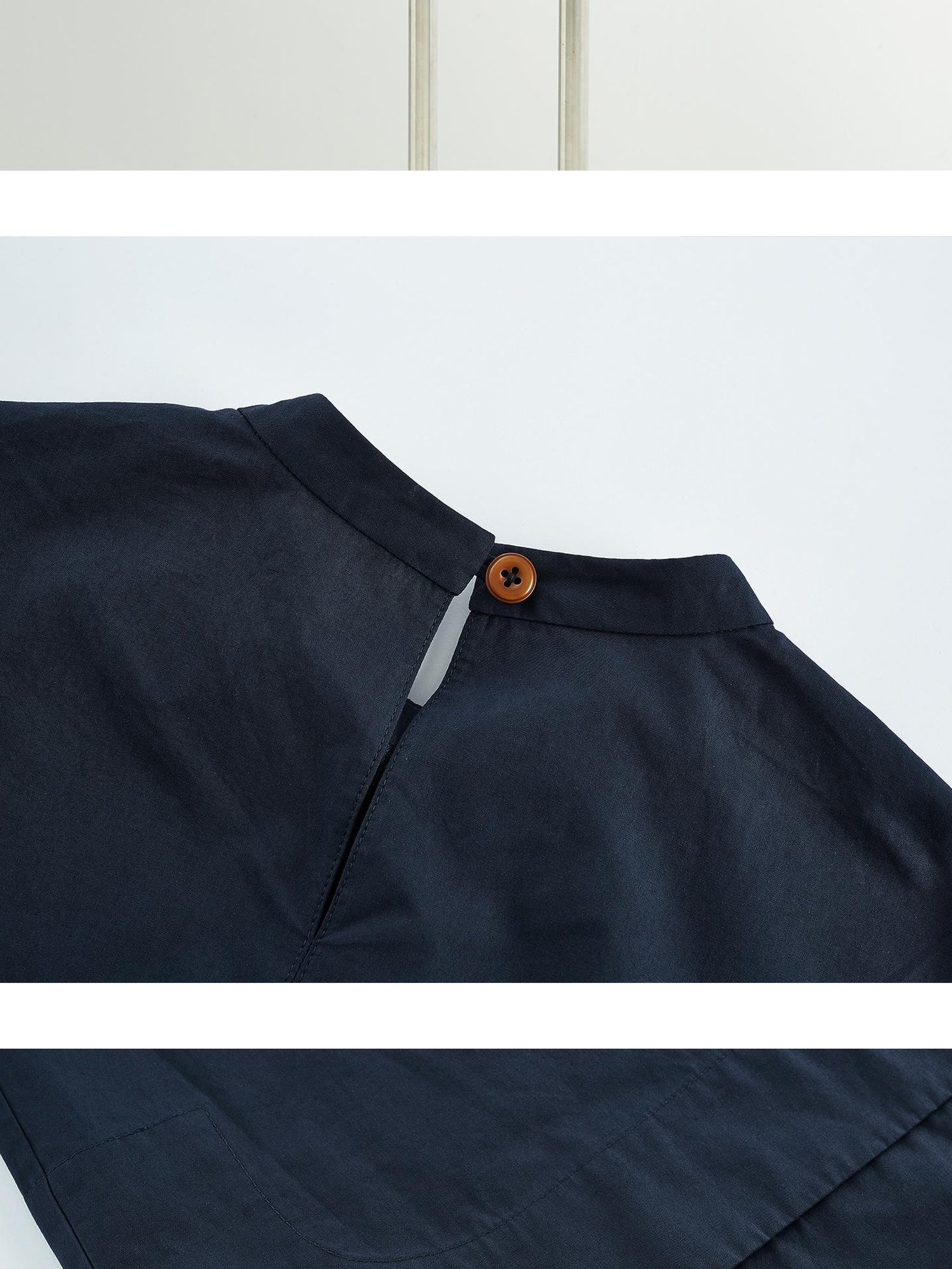 FUSSED Prussian Blue A Line Cut Out Sleeve Cotton Shirt