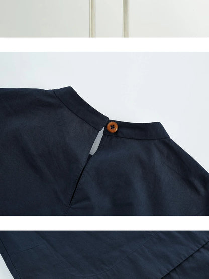 Prussian Blue A Line Cut Out Sleeve Cotton Shirt