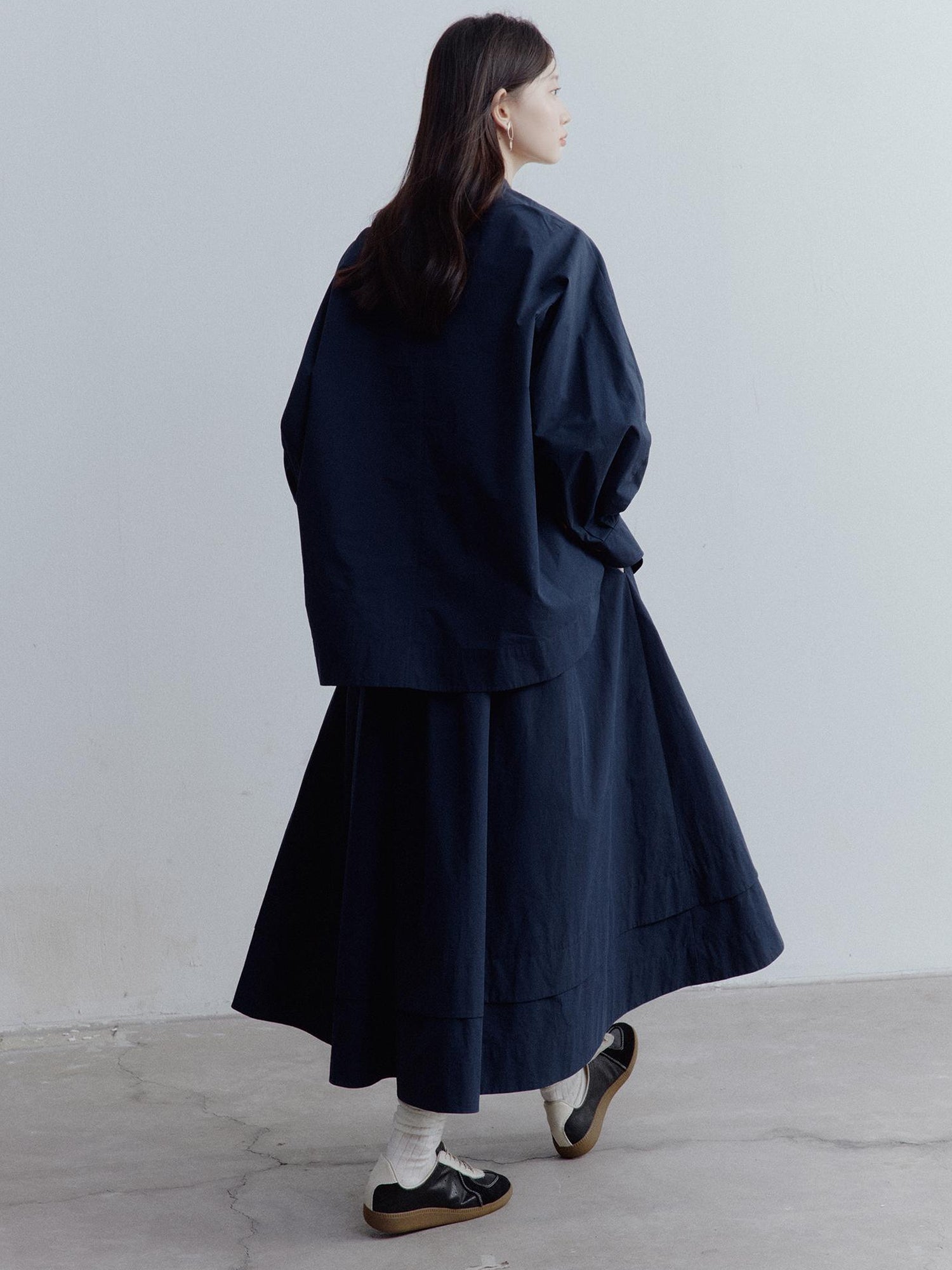 FUSSED Prussian Blue A Line Cut Out Sleeve Cotton Shirt