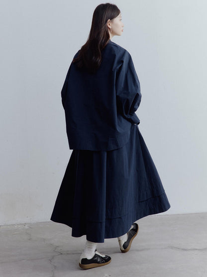 FUSSED Prussian Blue A Line Cut Out Sleeve Cotton Shirt