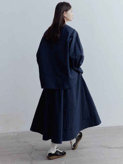 Prussian Blue A Line Cut Out Sleeve Cotton Shirt