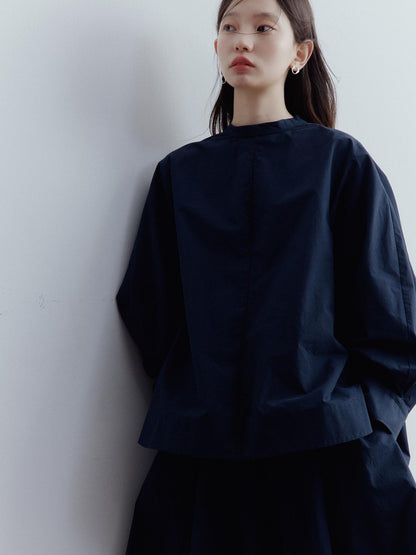FUSSED Prussian Blue A Line Cut Out Sleeve Cotton Shirt