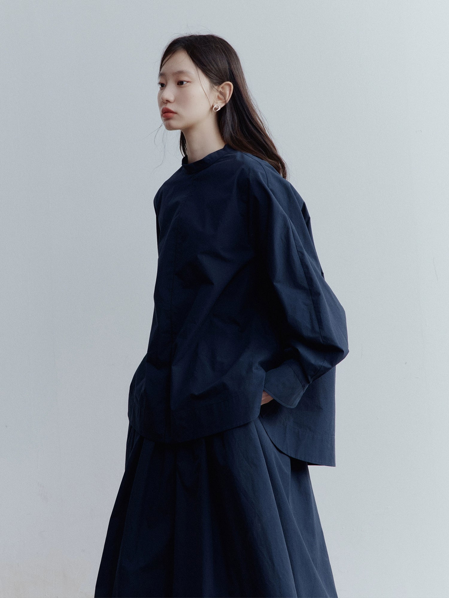 FUSSED_Prussian_Blue_A_Line_Cut_Out_Sleeve_Cotton_Shirt_MISSTT