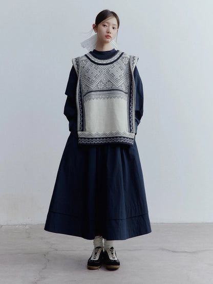 Prussian Blue A Line Tiered Cotton Midi Skirt With Pockets