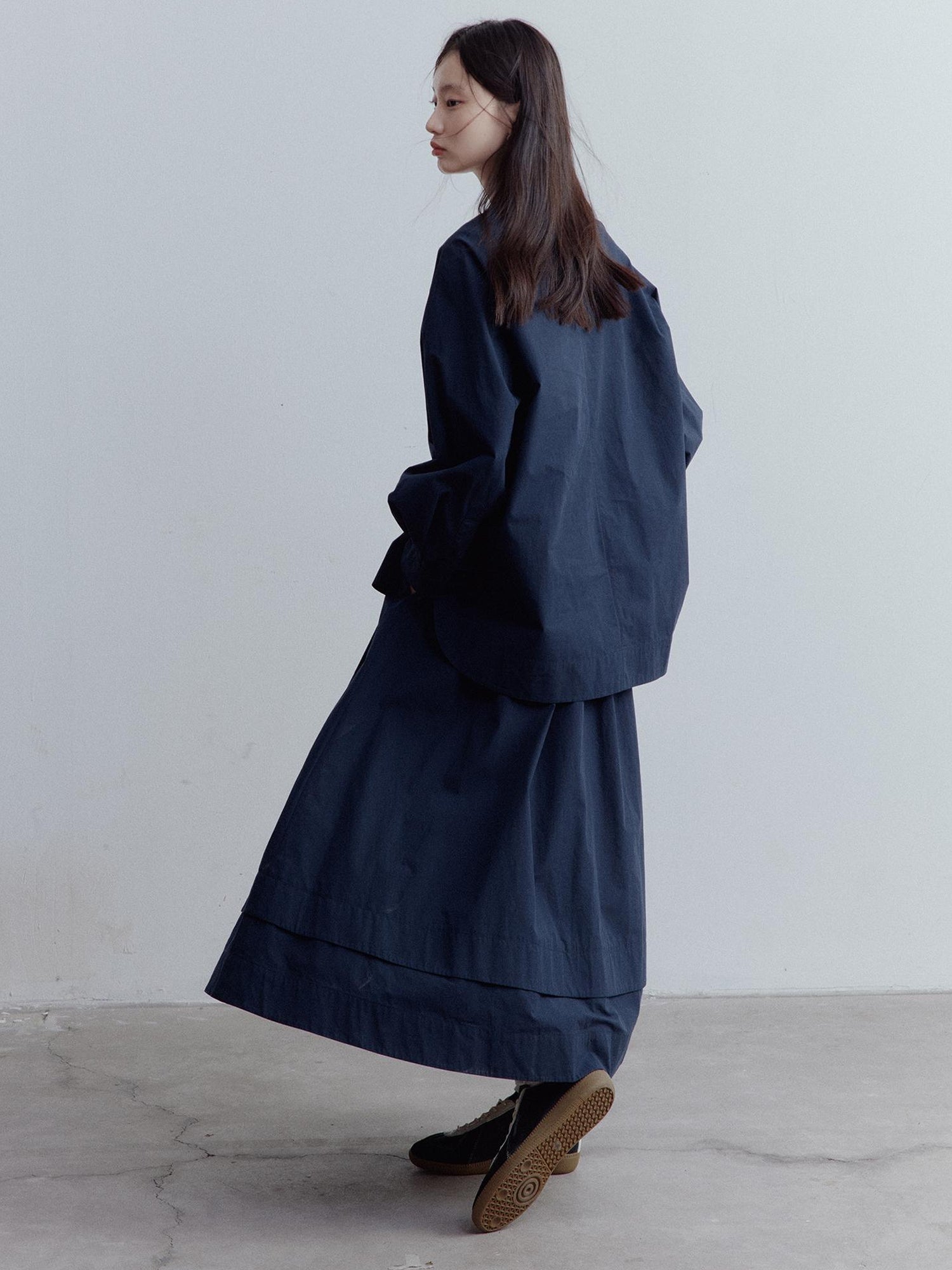 FUSSED Prussian Blue A Line Tiered Cotton Midi Skirt With Pockets