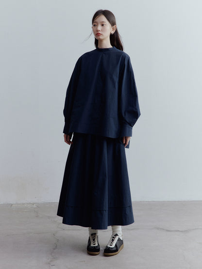 FUSSED_Prussian_Blue_A_Line_Tiered_Cotton_Midi_Skirt_With_Pockets_MISSTT