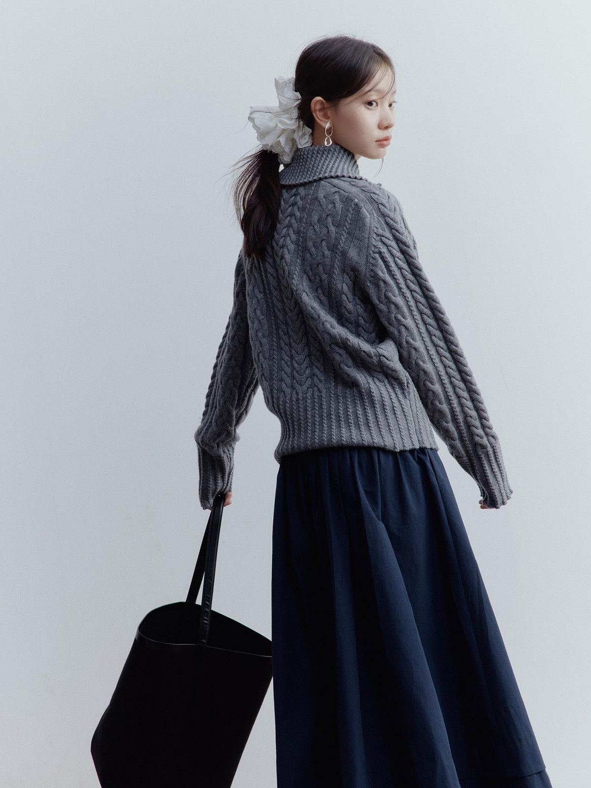 FUSSED Prussian Blue Cotton Layered Ruched A Line Women&