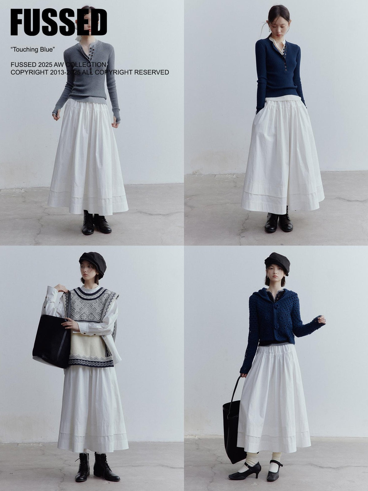 FUSSED Prussian Blue Cotton Layered Ruched A Line Women&