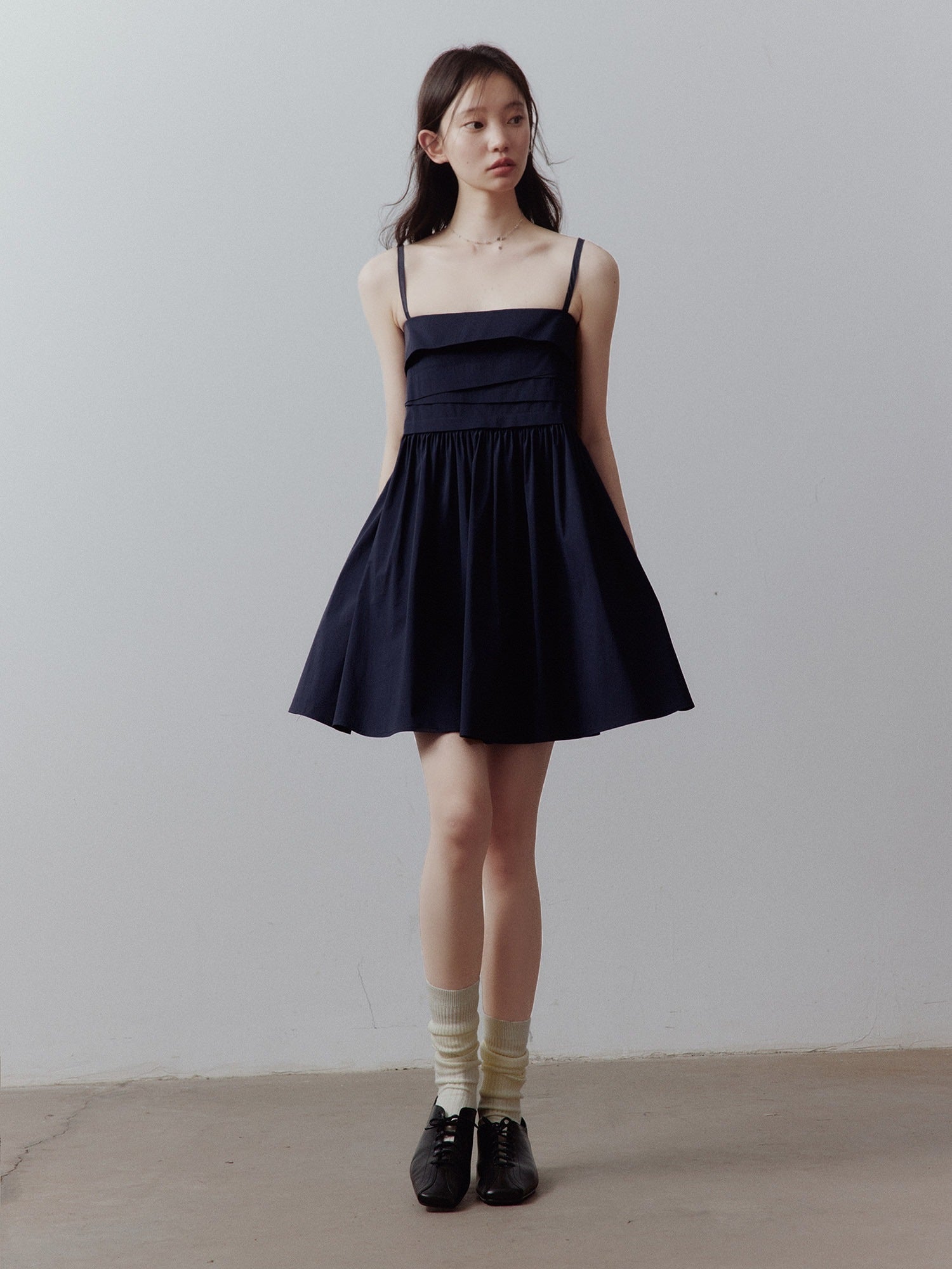 FUSSED_Prussian_Blue_Layered_Patchwork_Irregular_Pleated_Women&