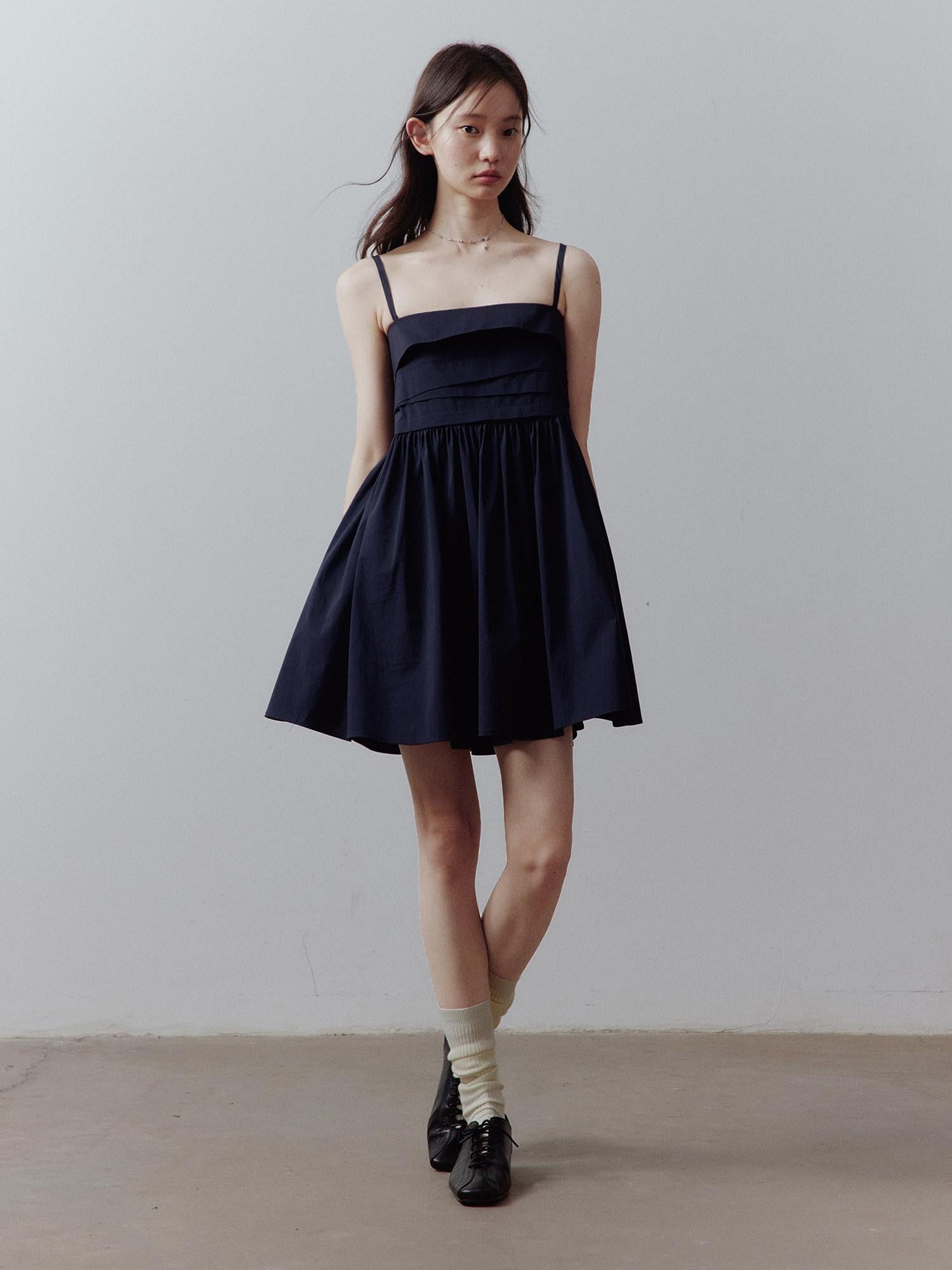 FUSSED Prussian Blue Layered Patchwork Irregular Pleated Women&