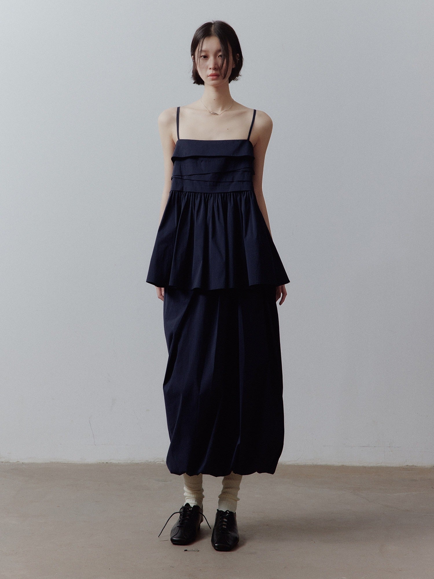 FUSSED Prussian Blue Layered Patchwork Irregular Pleated Zipper Women&