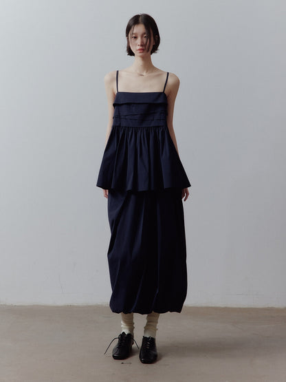 FUSSED Prussian Blue Layered Patchwork Irregular Pleated Zipper Women&