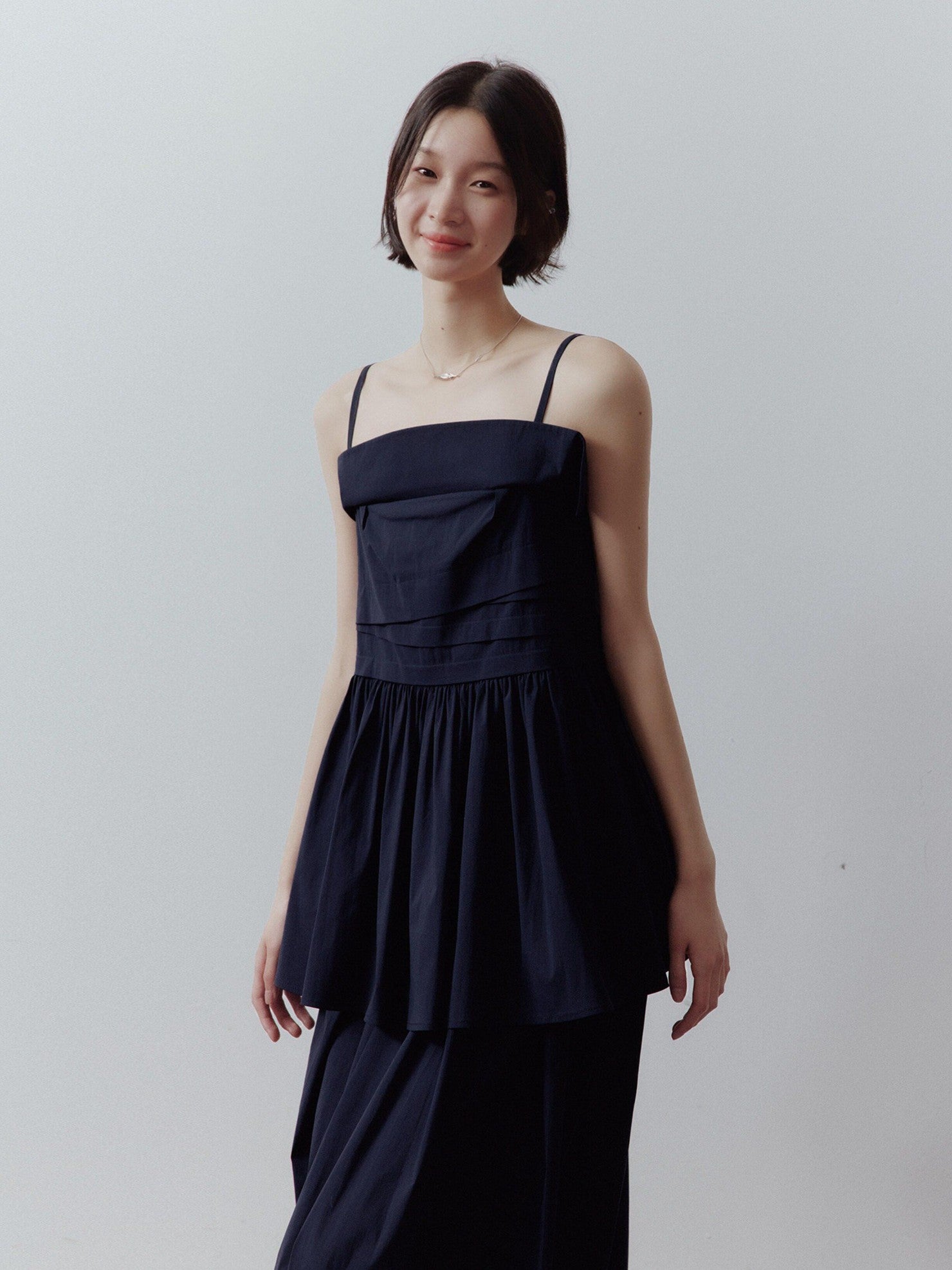 FUSSED Prussian Blue Layered Patchwork Irregular Pleated Zipper Women&