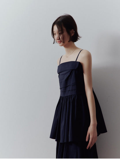 FUSSED Prussian Blue Layered Patchwork Irregular Pleated Zipper Women&
