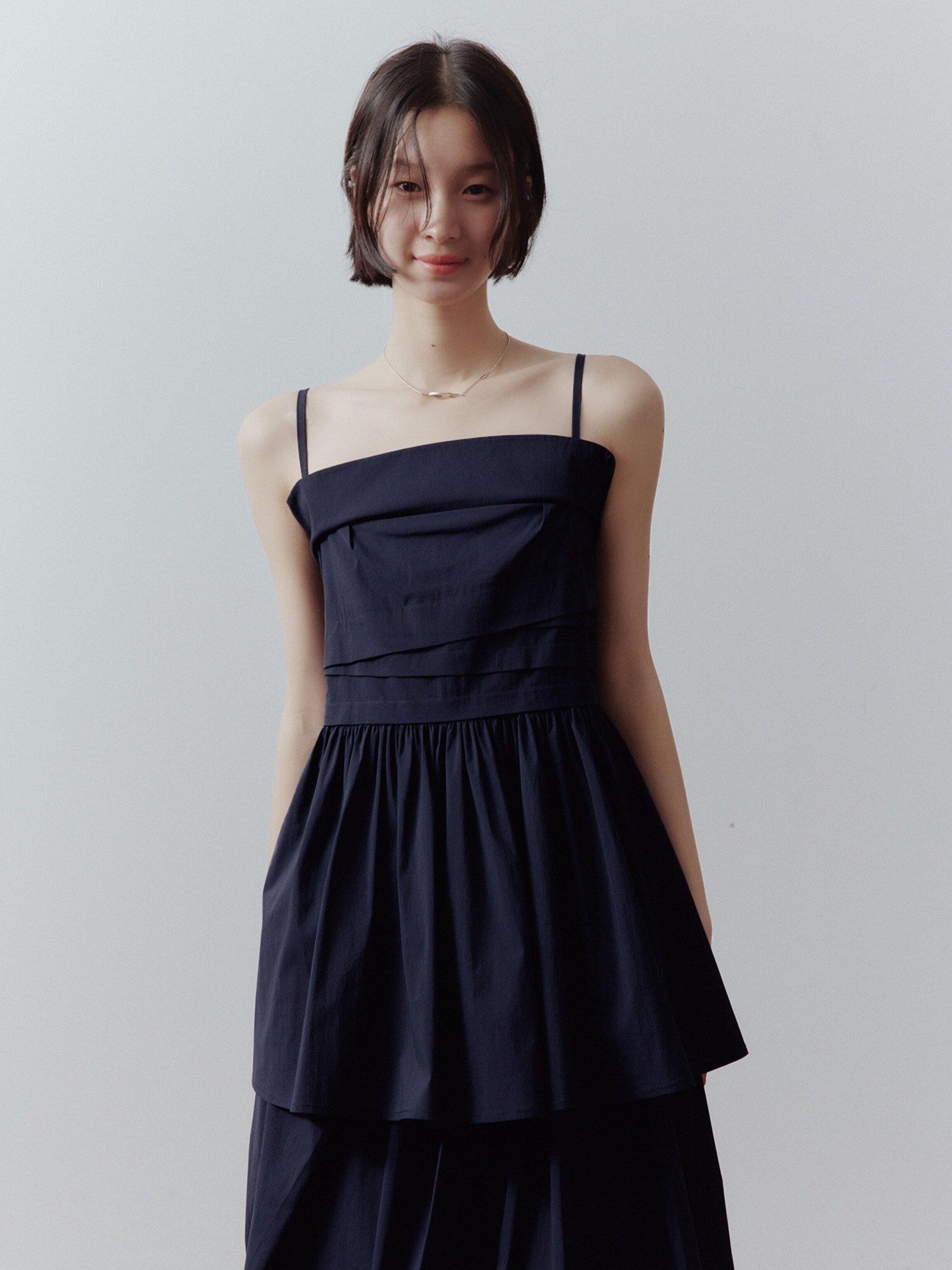 FUSSED Prussian Blue Layered Patchwork Irregular Pleated Zipper Women&