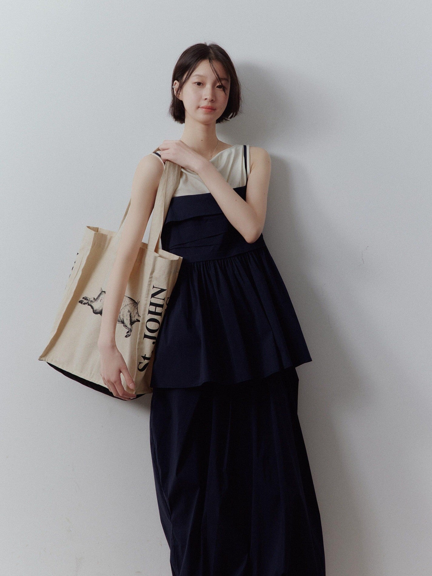 FUSSED Prussian Blue Layered Patchwork Irregular Pleated Zipper Women&