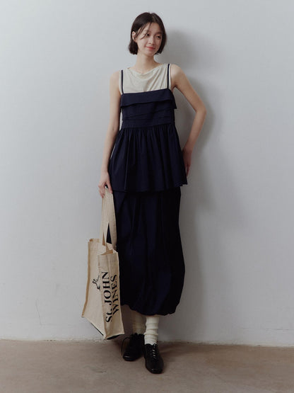 FUSSED Prussian Blue Layered Patchwork Irregular Pleated Zipper Women&