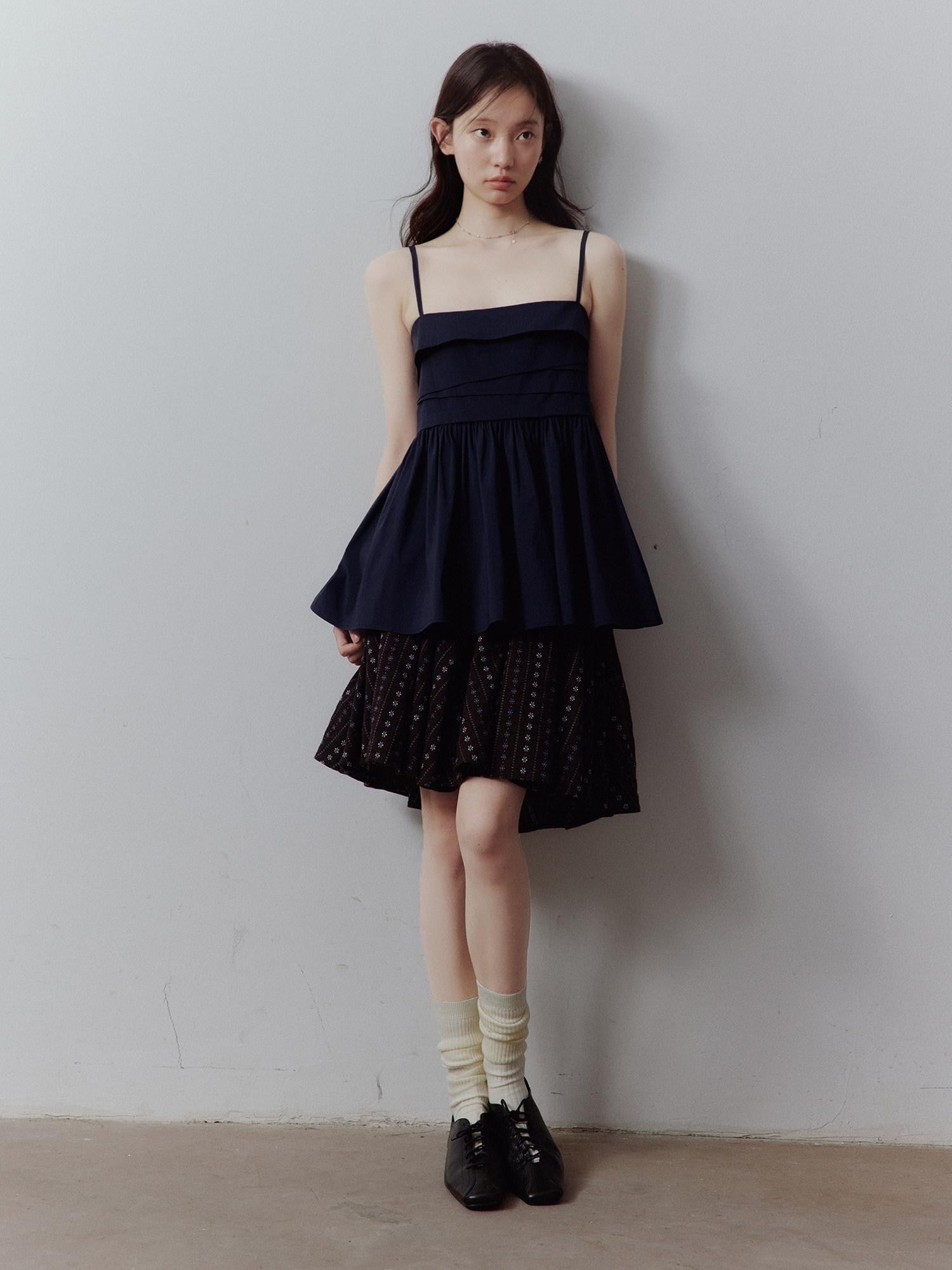 FUSSED Prussian Blue Layered Patchwork Irregular Pleated Zipper Women&