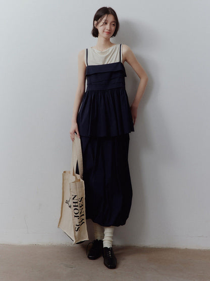 FUSSED Prussian Blue Layered Patchwork Irregular Pleated Zipper Women&