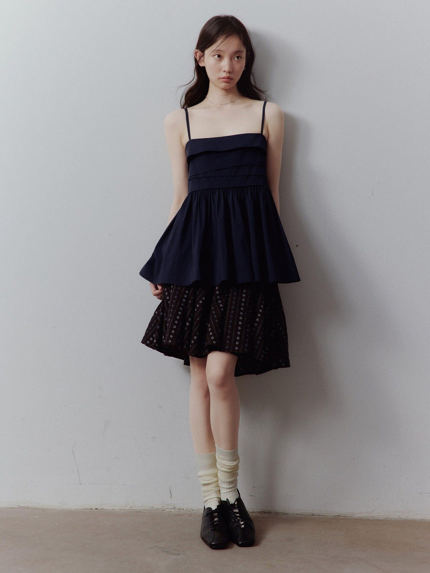FUSSED Prussian Blue Layered Patchwork Irregular Pleated Zipper Women&