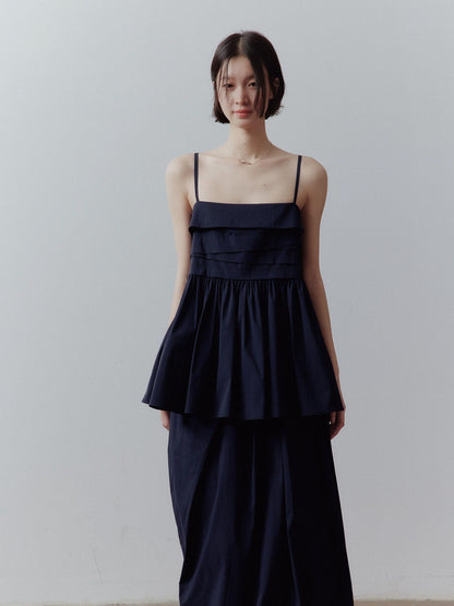 FUSSED Prussian Blue Layered Patchwork Irregular Pleated Zipper Women&