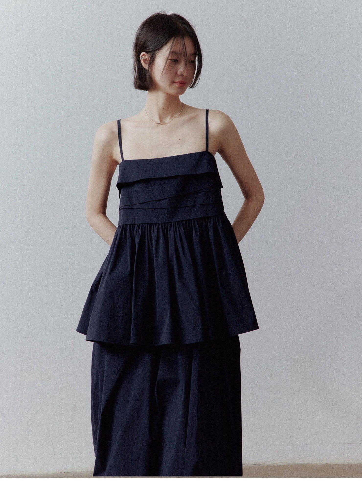 FUSSED Prussian Blue Layered Patchwork Irregular Pleated Zipper Women&