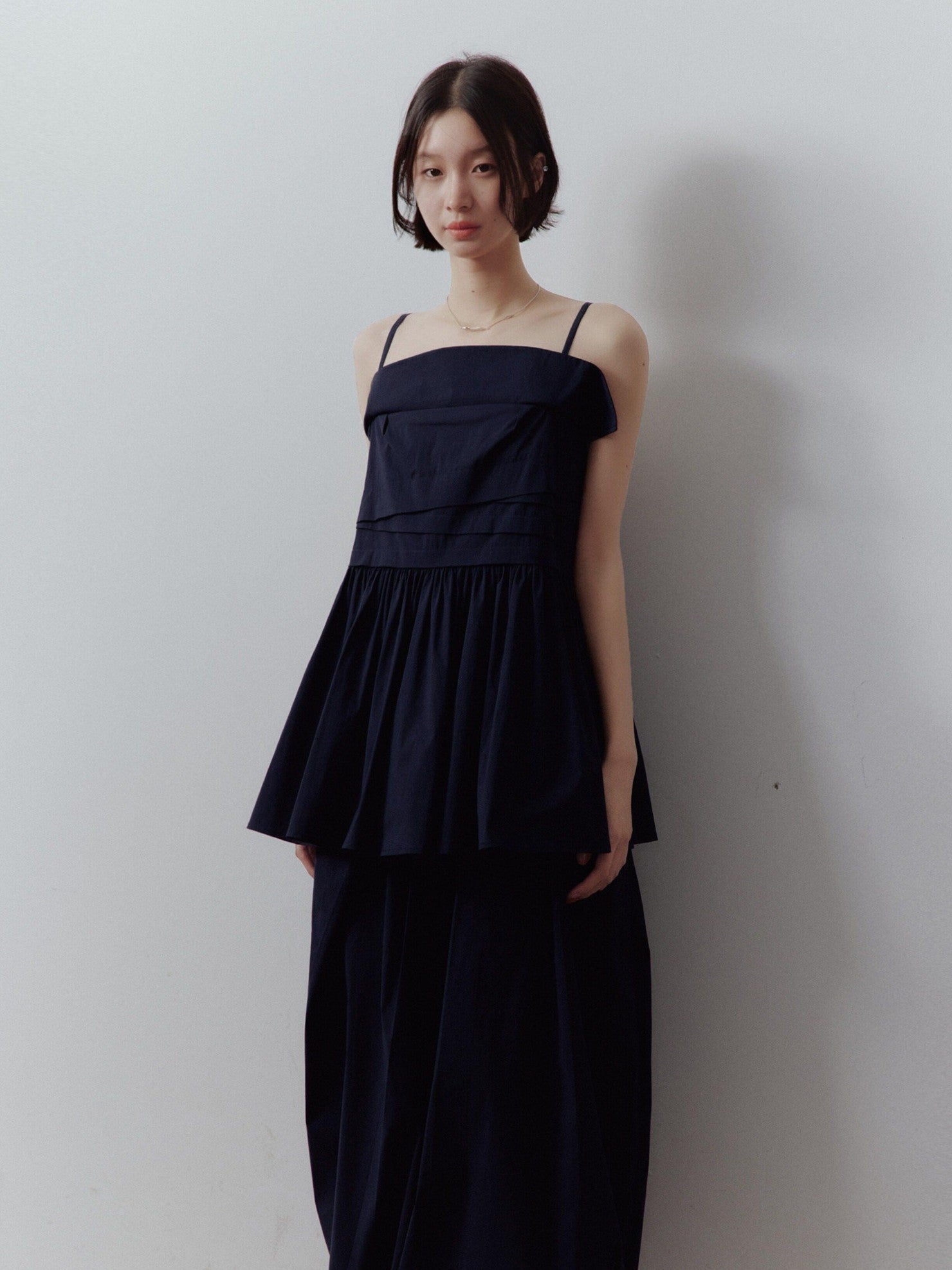 FUSSED Prussian Blue Layered Patchwork Irregular Pleated Zipper Women&