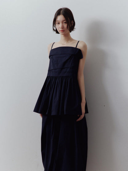 FUSSED Prussian Blue Layered Patchwork Irregular Pleated Zipper Women&