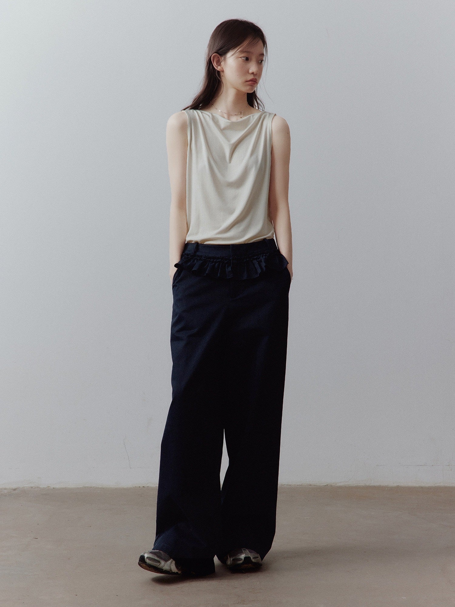 FUSSED Prussian Blue Layered Patchwork Low Waist Straight Leg Women&