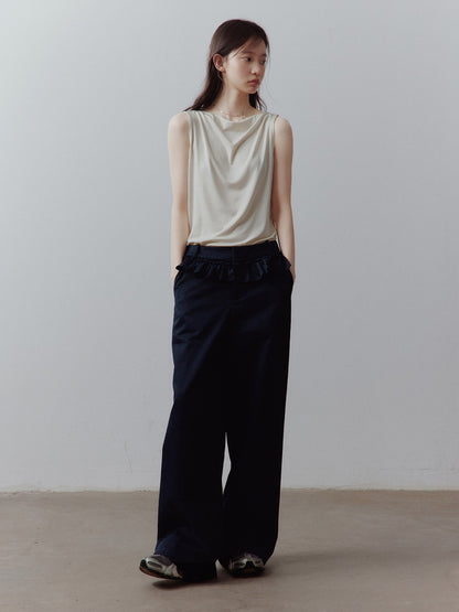 FUSSED Prussian Blue Layered Patchwork Low Waist Straight Leg Women&