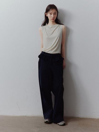 FUSSED Prussian Blue Layered Patchwork Low Waist Straight Leg Women&