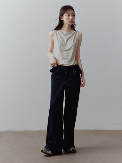 FUSSED Prussian Blue Layered Patchwork Low Waist Straight Leg Women&