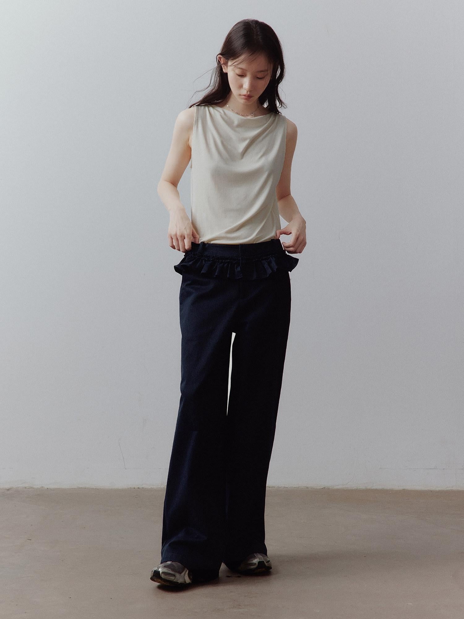 FUSSED Prussian Blue Layered Patchwork Low Waist Straight Leg Women&