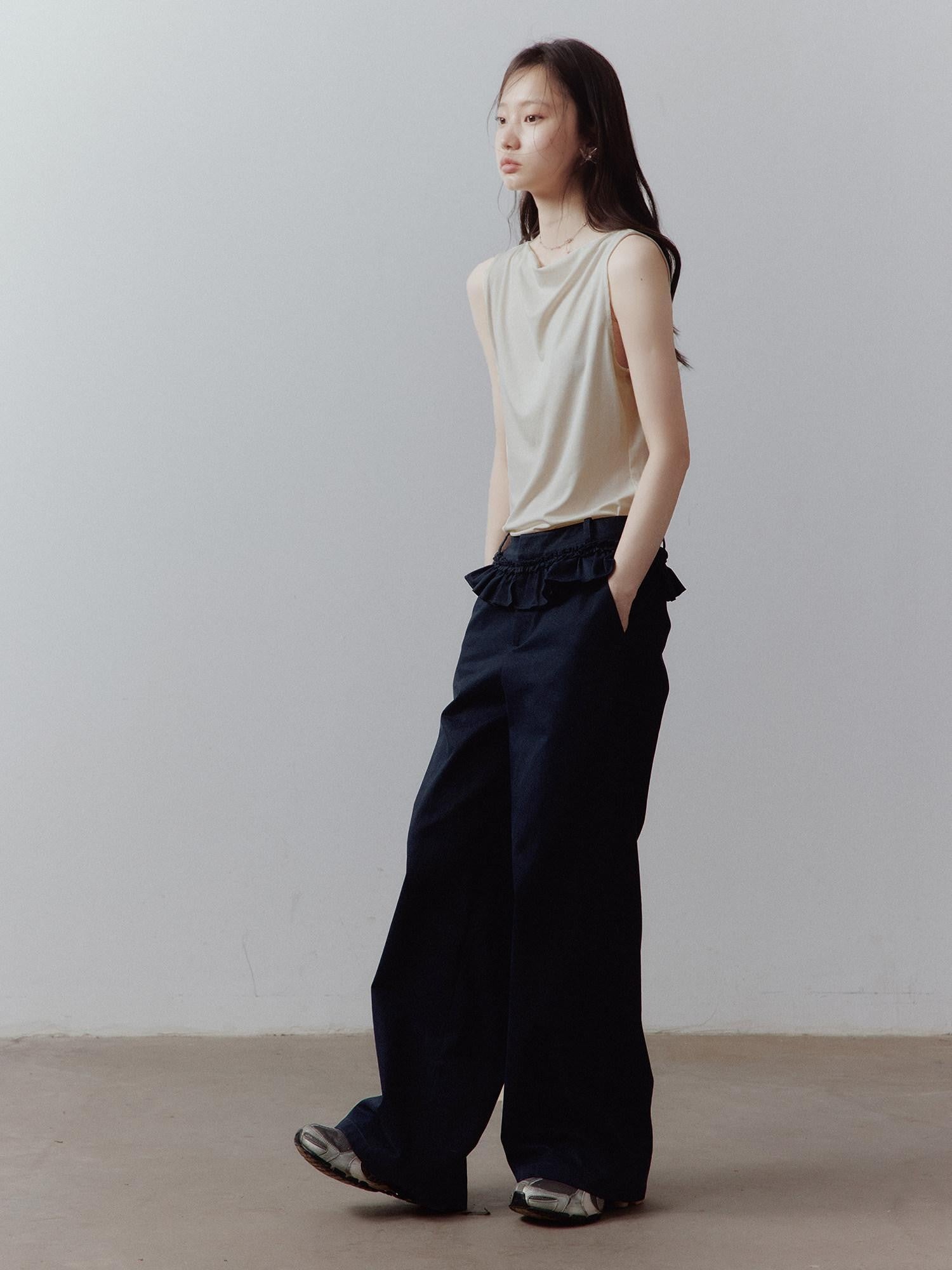 FUSSED Prussian Blue Layered Patchwork Low Waist Straight Leg Women&
