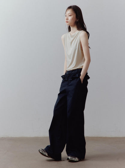 FUSSED Prussian Blue Layered Patchwork Low Waist Straight Leg Women&
