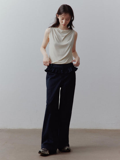 FUSSED Prussian Blue Layered Patchwork Low Waist Straight Leg Women&