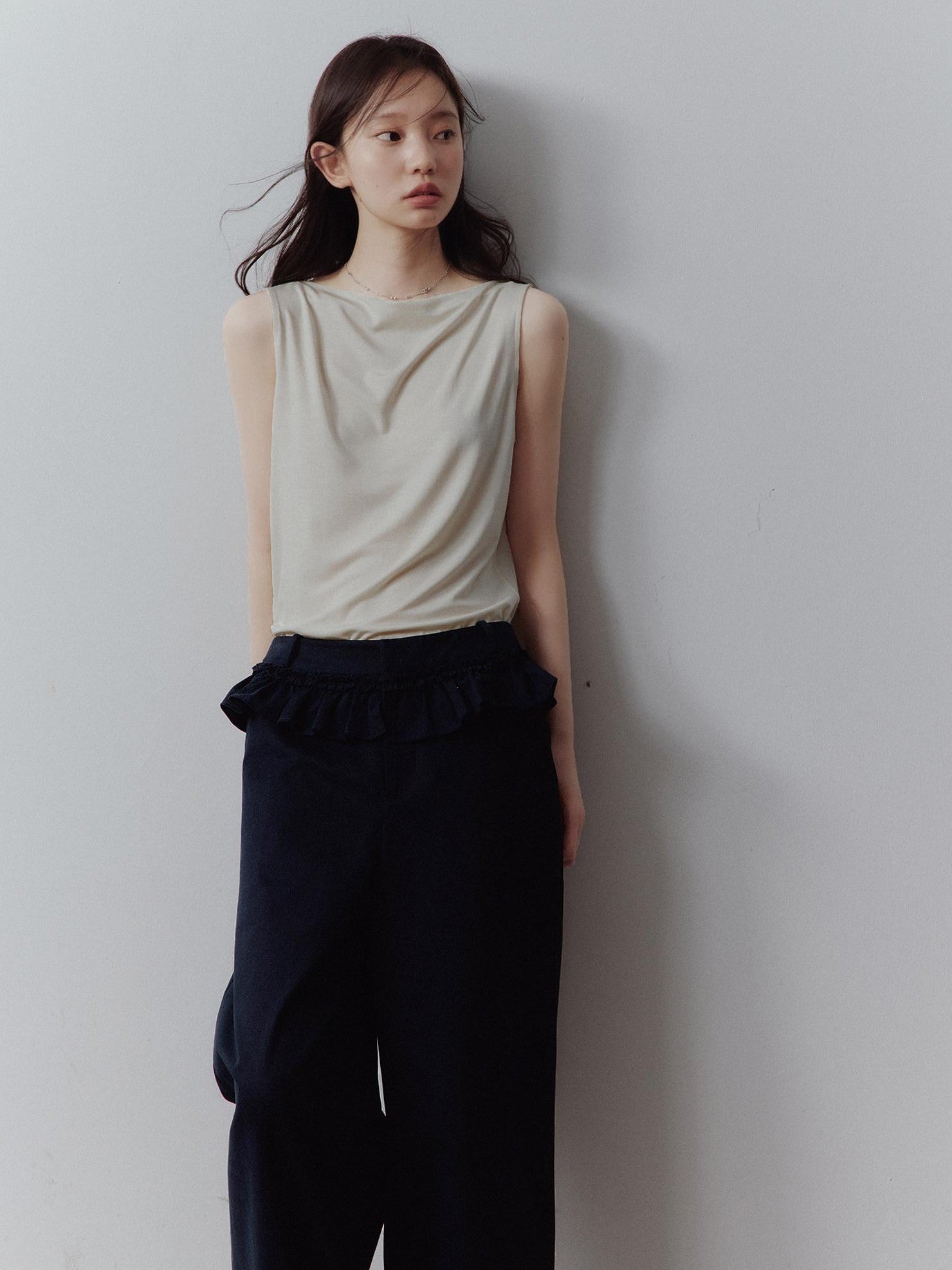 FUSSED Prussian Blue Layered Patchwork Low Waist Straight Leg Women&